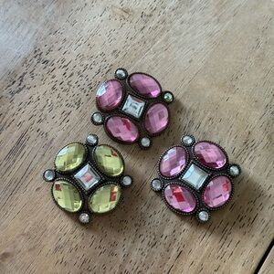Pink and Yellow Gemstone Brooch Set